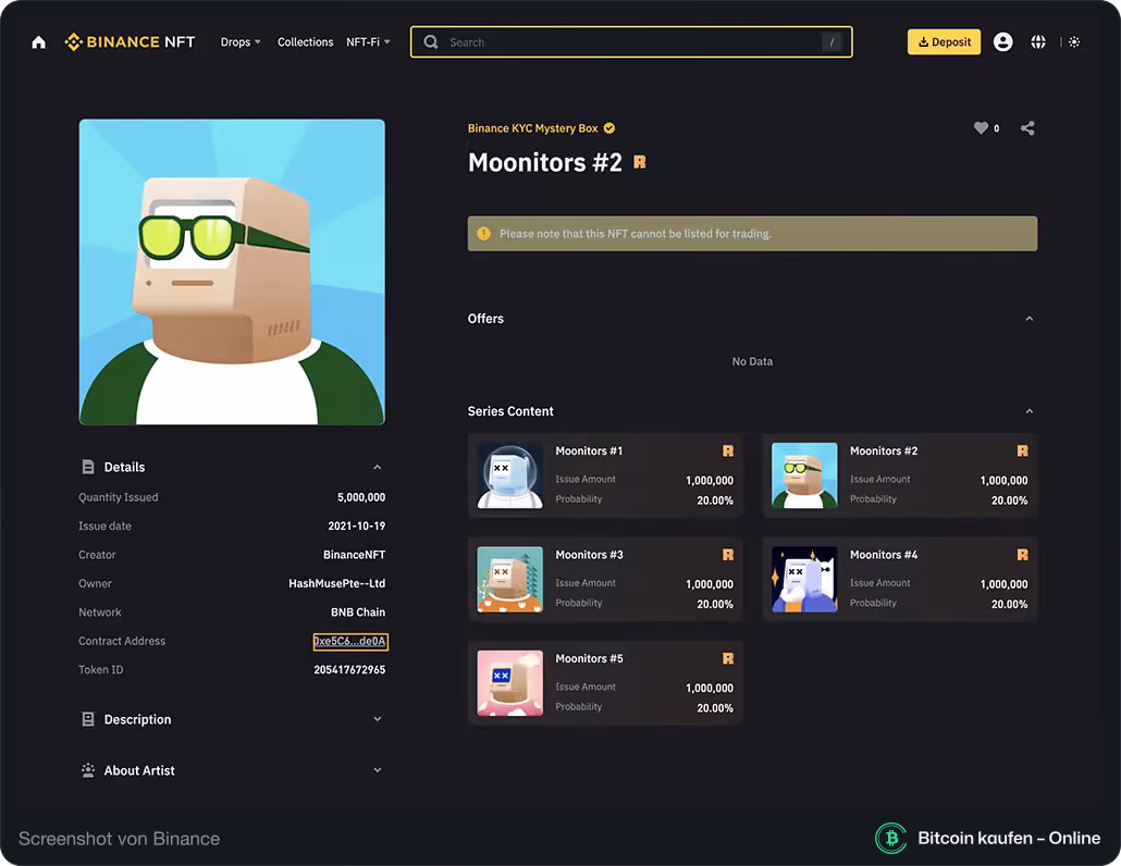 NFT Contract Address auf Binance.com