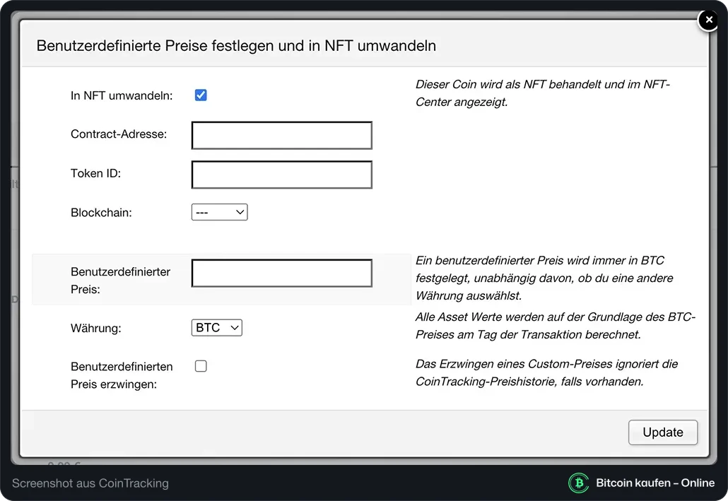 NFT Daten eintragen